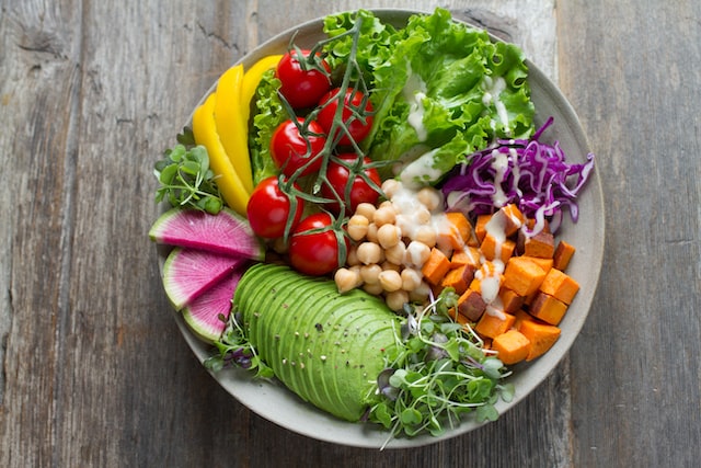 Healthy meal on a plate full of vegetables
